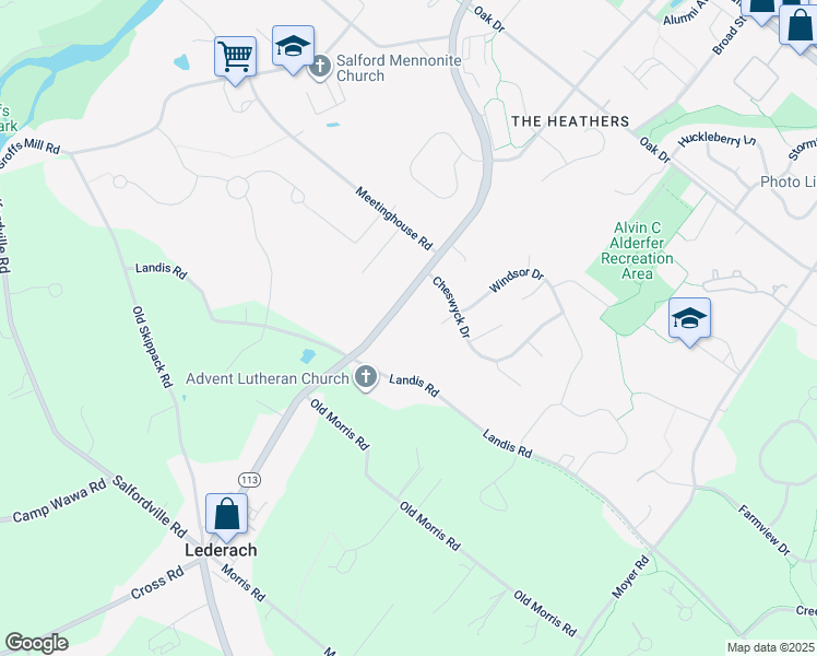 map of restaurants, bars, coffee shops, grocery stores, and more near 528 Harleysville Pike in Harleysville