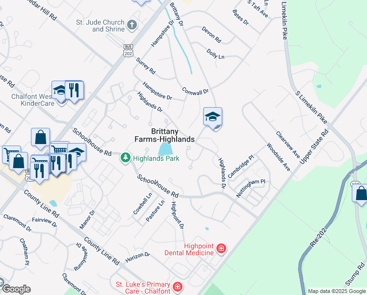 map of restaurants, bars, coffee shops, grocery stores, and more near 254 Inverness Circle in Chalfont