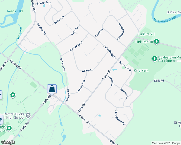 map of restaurants, bars, coffee shops, grocery stores, and more near 94 Willow Lane in Warrington