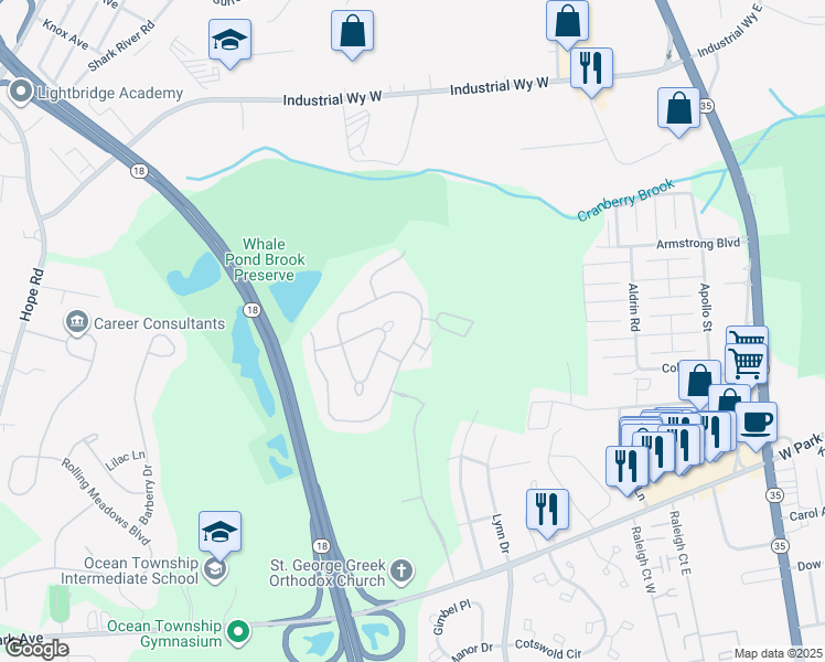 map of restaurants, bars, coffee shops, grocery stores, and more near 28 Tanya Circle in Monmouth County