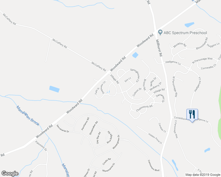map of restaurants, bars, coffee shops, grocery stores, and more near 207 Deepwater Circle in Englishtown
