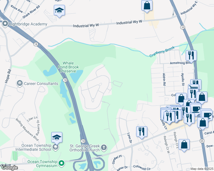 map of restaurants, bars, coffee shops, grocery stores, and more near 28 Tanya Circle in Monmouth County