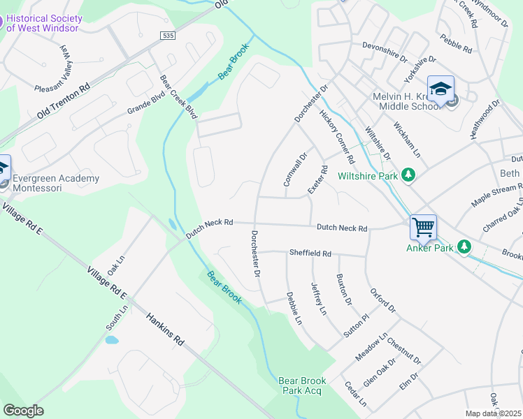 map of restaurants, bars, coffee shops, grocery stores, and more near 154 Dorchester Drive in East Windsor