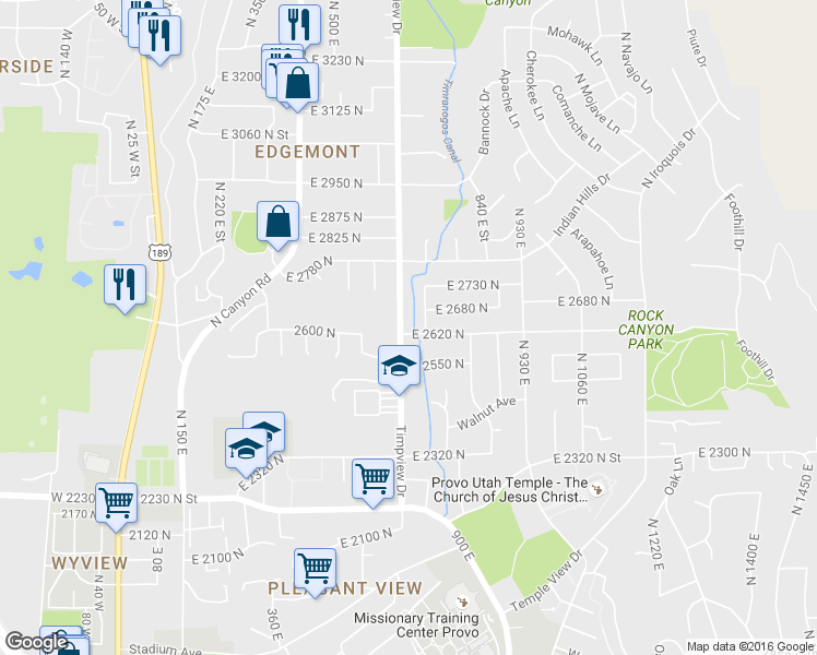 map of restaurants, bars, coffee shops, grocery stores, and more near 661 East 2620 North in Provo