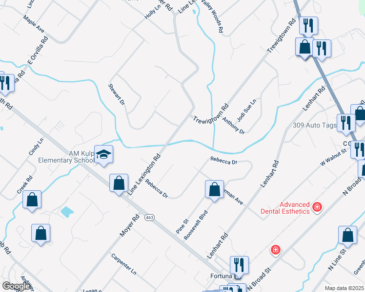 map of restaurants, bars, coffee shops, grocery stores, and more near 2237 Line Lexington Road in Hatfield
