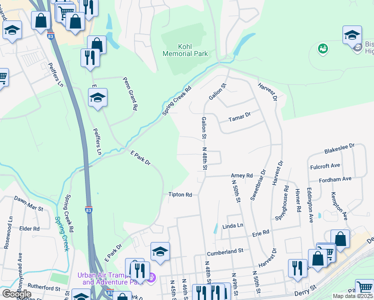 map of restaurants, bars, coffee shops, grocery stores, and more near 4720 Broadway Street in Harrisburg