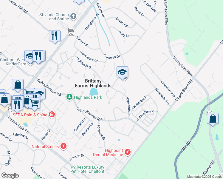 map of restaurants, bars, coffee shops, grocery stores, and more near 235 Inverness Circle in Chalfont