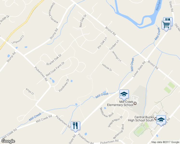 map of restaurants, bars, coffee shops, grocery stores, and more near 1170 Timber Lane in Chalfont