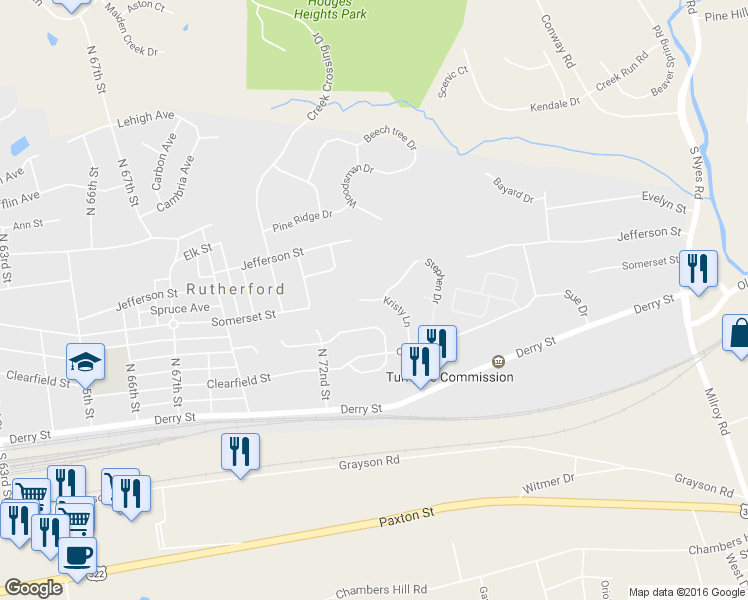 map of restaurants, bars, coffee shops, grocery stores, and more near 334 Kristy Lane in Harrisburg