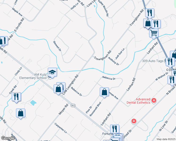 map of restaurants, bars, coffee shops, grocery stores, and more near 2237 Line Lexington Road in Hatfield