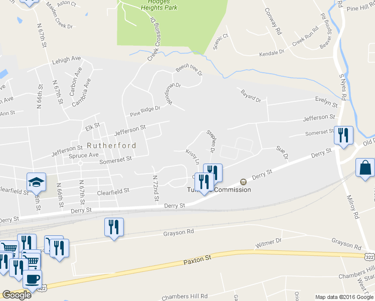 map of restaurants, bars, coffee shops, grocery stores, and more near 287 Kristy Lane in Harrisburg