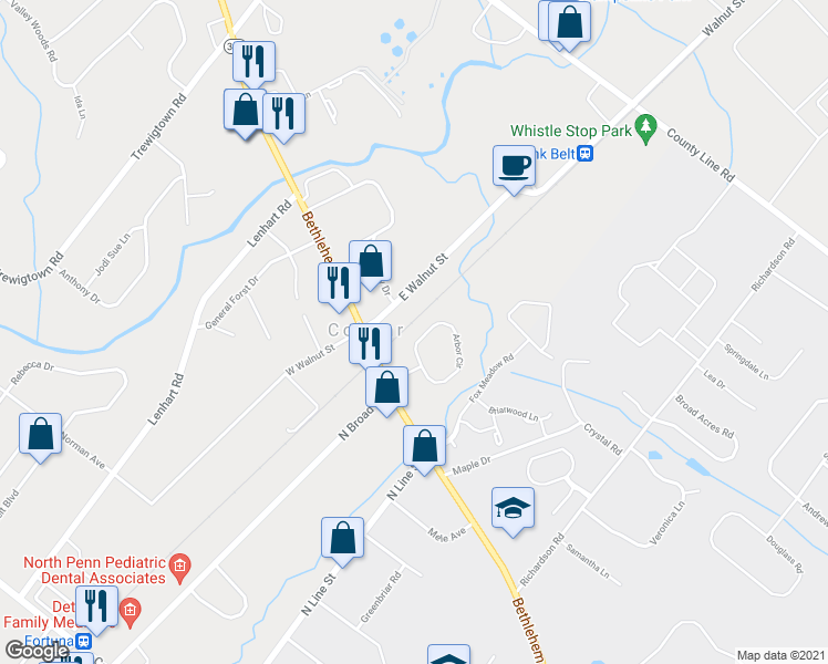 map of restaurants, bars, coffee shops, grocery stores, and more near 97 Arbor Circle in Colmar