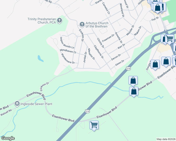 map of restaurants, bars, coffee shops, grocery stores, and more near 433 Devon Drive in Johnstown