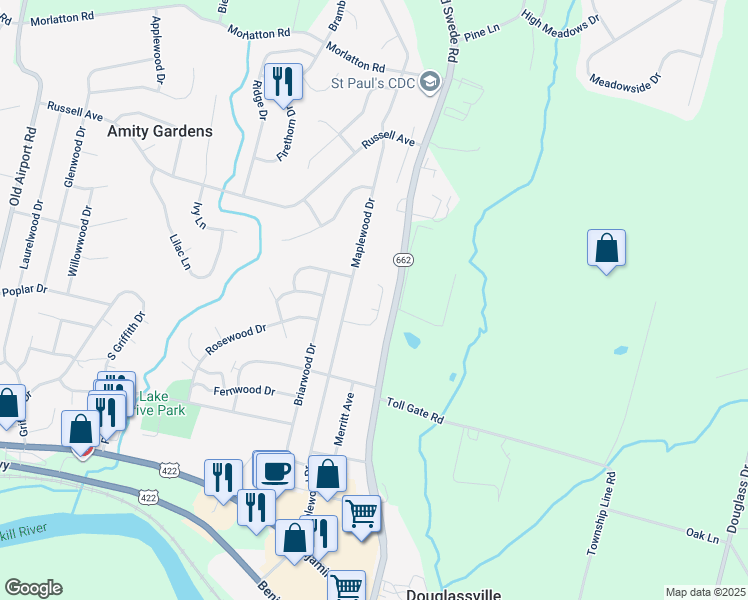 map of restaurants, bars, coffee shops, grocery stores, and more near 4 Terry Court in Douglassville