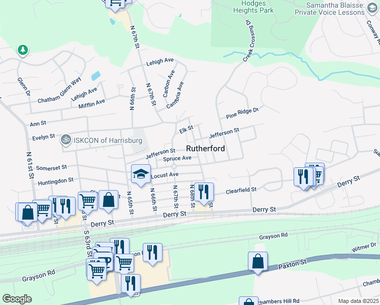map of restaurants, bars, coffee shops, grocery stores, and more near 6819 Jefferson Street in Harrisburg