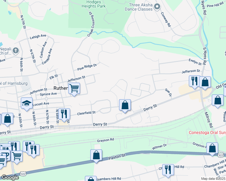 map of restaurants, bars, coffee shops, grocery stores, and more near 281 Kristy Lane in Harrisburg