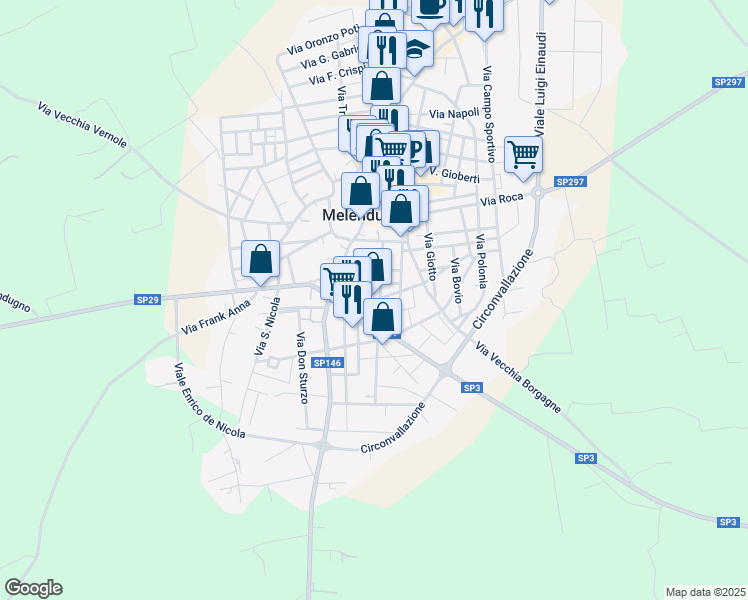 map of restaurants, bars, coffee shops, grocery stores, and more near 45 Via San Nicola in Melendugno