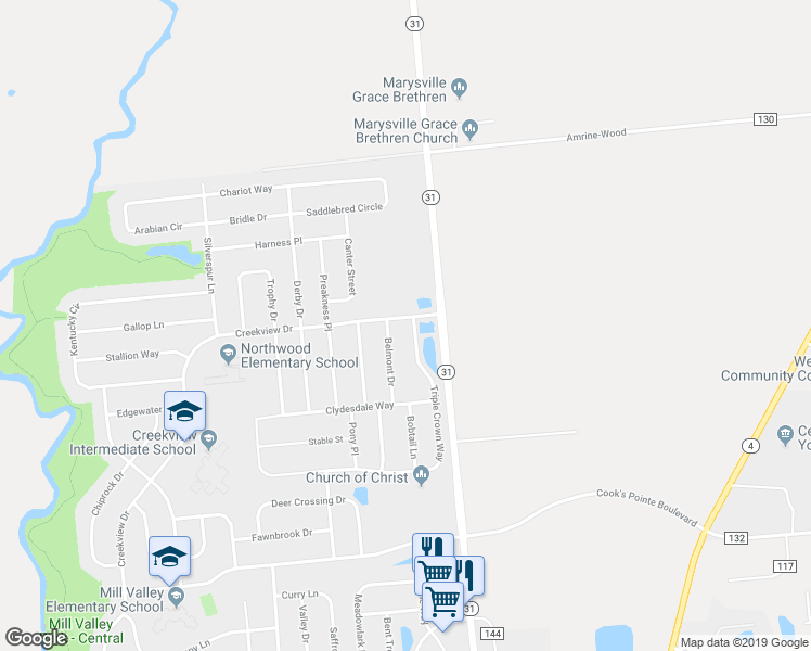 map of restaurants, bars, coffee shops, grocery stores, and more near 202 Triple Crown Way in Marysville
