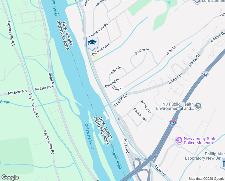 map of restaurants, bars, coffee shops, grocery stores, and more near 3 Willis Drive in Trenton