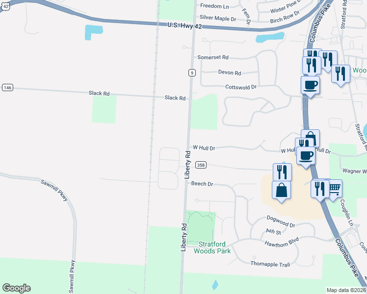 map of restaurants, bars, coffee shops, grocery stores, and more near 26 Tabilore Loop in Delaware