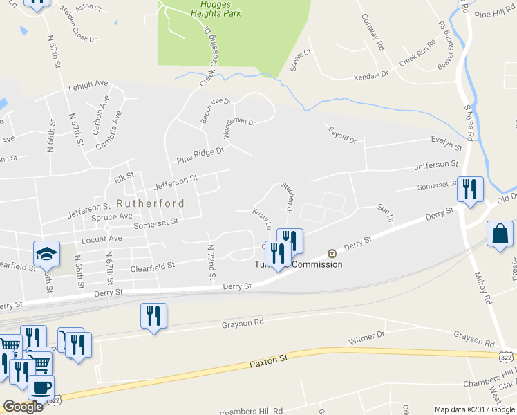 map of restaurants, bars, coffee shops, grocery stores, and more near 7336 Stephen Drive in Harrisburg