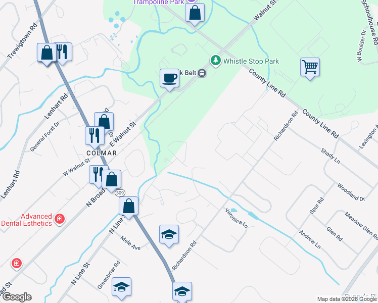 map of restaurants, bars, coffee shops, grocery stores, and more near 104 Crystal Road in Colmar