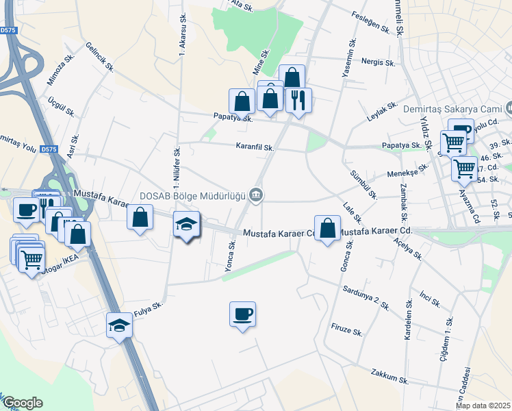 map of restaurants, bars, coffee shops, grocery stores, and more near 11 Gül Sokak in Osmangazi