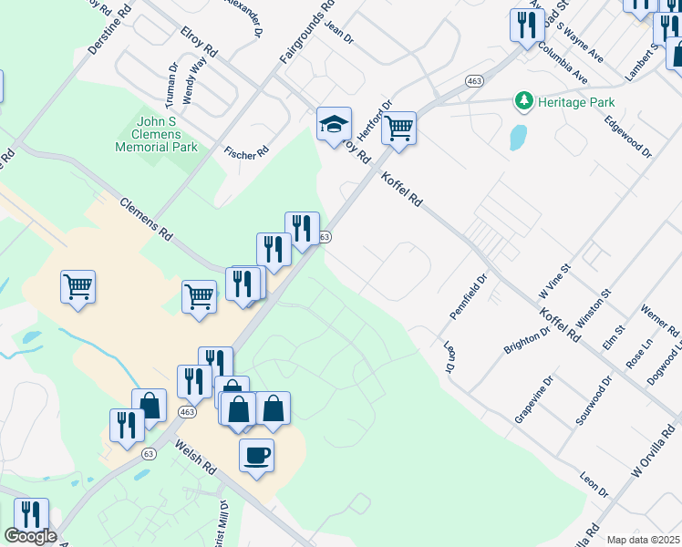 map of restaurants, bars, coffee shops, grocery stores, and more near 2310 McArthur Drive in Hatfield