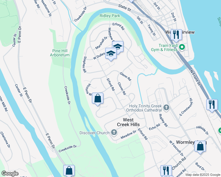 map of restaurants, bars, coffee shops, grocery stores, and more near 307 Erford Road in Camp Hill