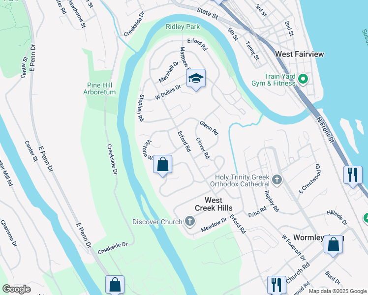 map of restaurants, bars, coffee shops, grocery stores, and more near 307 Erford Road in Camp Hill