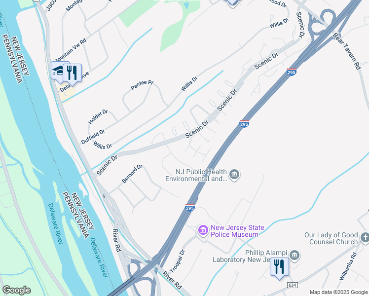 map of restaurants, bars, coffee shops, grocery stores, and more near 4 Balamor Lane in Trenton
