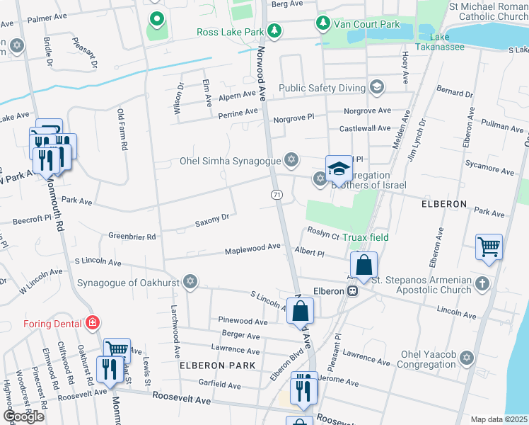 map of restaurants, bars, coffee shops, grocery stores, and more near 110 Norwood Avenue in Long Branch