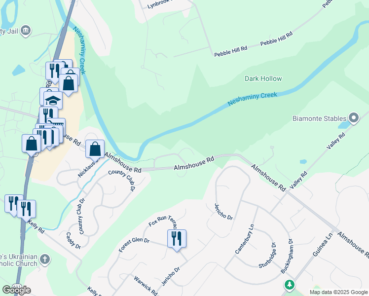 map of restaurants, bars, coffee shops, grocery stores, and more near 2 Bogey Circle in Doylestown