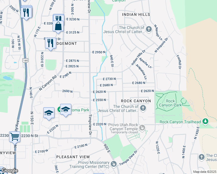 map of restaurants, bars, coffee shops, grocery stores, and more near 788 East 2680 North in Provo