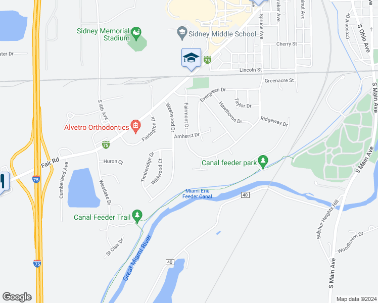 map of restaurants, bars, coffee shops, grocery stores, and more near 1520 Spruce Avenue in Sidney