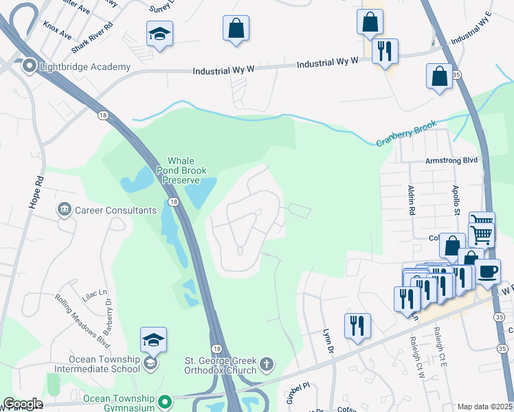 map of restaurants, bars, coffee shops, grocery stores, and more near 28 Tanya Circle in Monmouth County