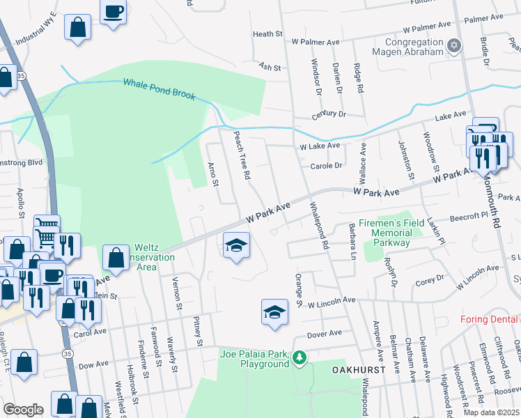 map of restaurants, bars, coffee shops, grocery stores, and more near 2 Peach Tree Road in Monmouth County