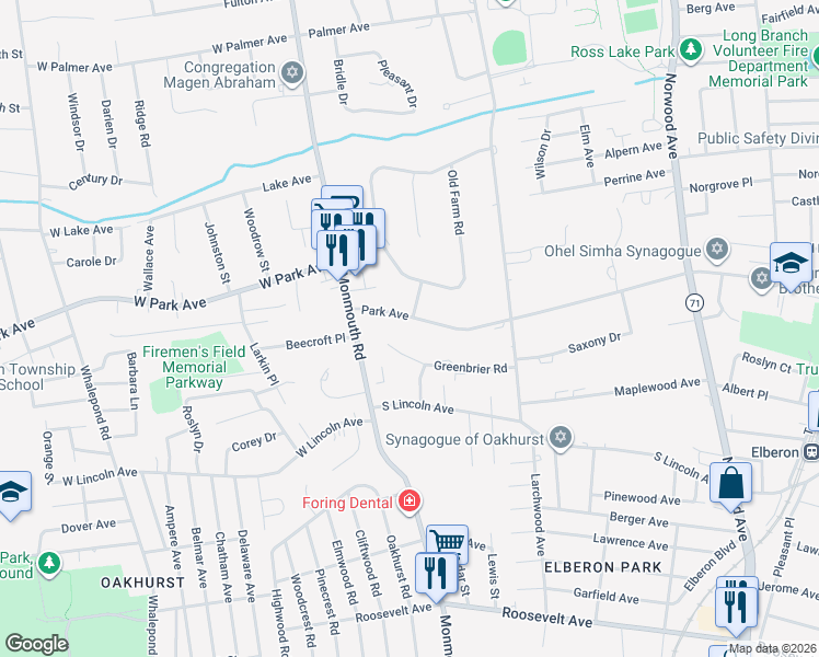 map of restaurants, bars, coffee shops, grocery stores, and more near 326 Park Ave in Ocean Township
