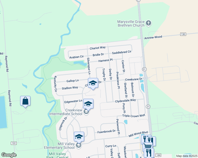 map of restaurants, bars, coffee shops, grocery stores, and more near 2119 Trophy Drive in Marysville