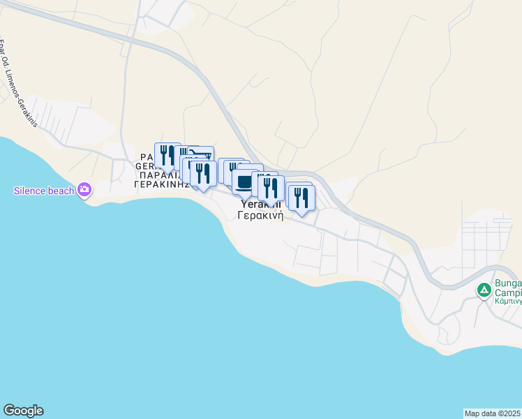 map of restaurants, bars, coffee shops, grocery stores, and more near in Yerakini