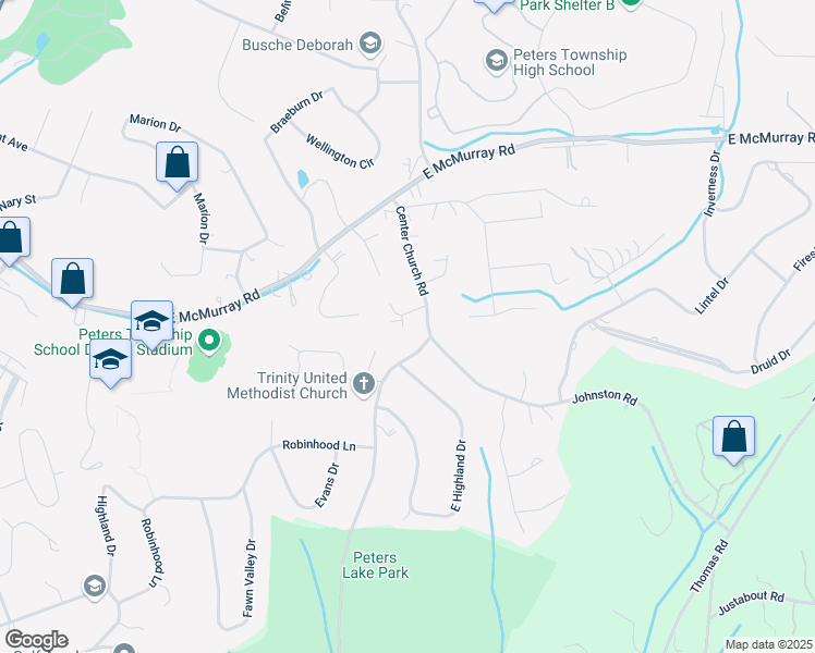 map of restaurants, bars, coffee shops, grocery stores, and more near 105 Dickey Drive in McMurray