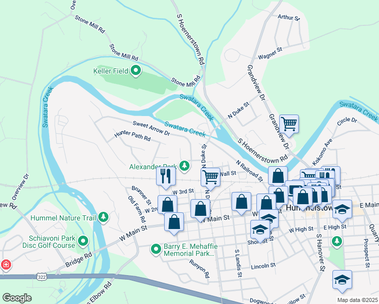 map of restaurants, bars, coffee shops, grocery stores, and more near 7 Sweet Arrow Drive in Hummelstown