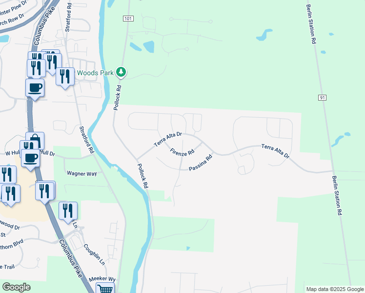 map of restaurants, bars, coffee shops, grocery stores, and more near Prato Court in Delaware