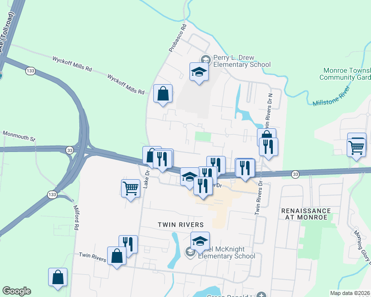 map of restaurants, bars, coffee shops, grocery stores, and more near 370 Bolton Road in East Windsor