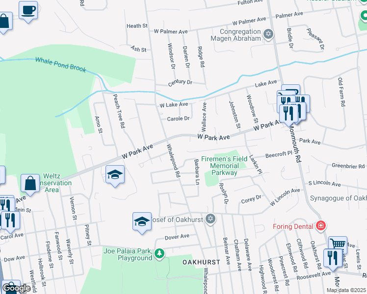 map of restaurants, bars, coffee shops, grocery stores, and more near 447 Slocum Place in Ocean Township