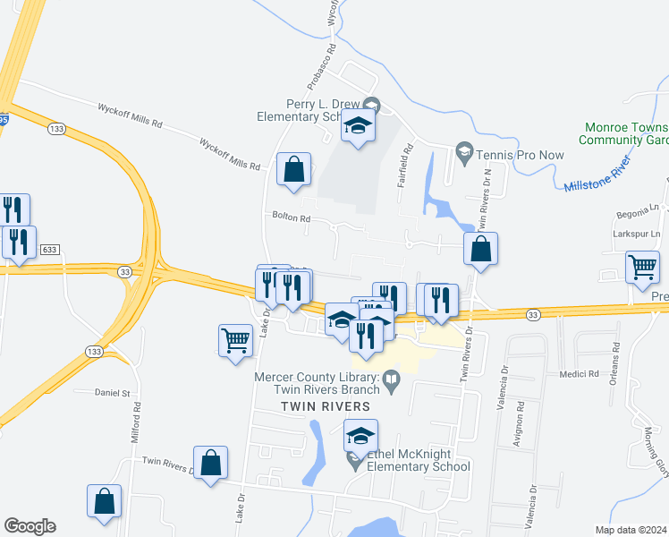 map of restaurants, bars, coffee shops, grocery stores, and more near 370 Bolton Road in East Windsor