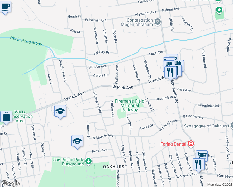 map of restaurants, bars, coffee shops, grocery stores, and more near 440 Slocum Place in Ocean Township