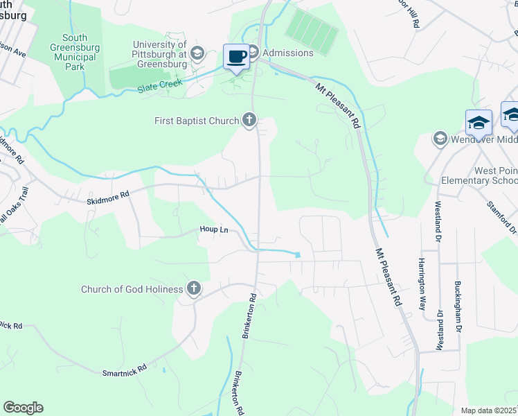 map of restaurants, bars, coffee shops, grocery stores, and more near 1260 Armbrust Brinkerton Road in Greensburg