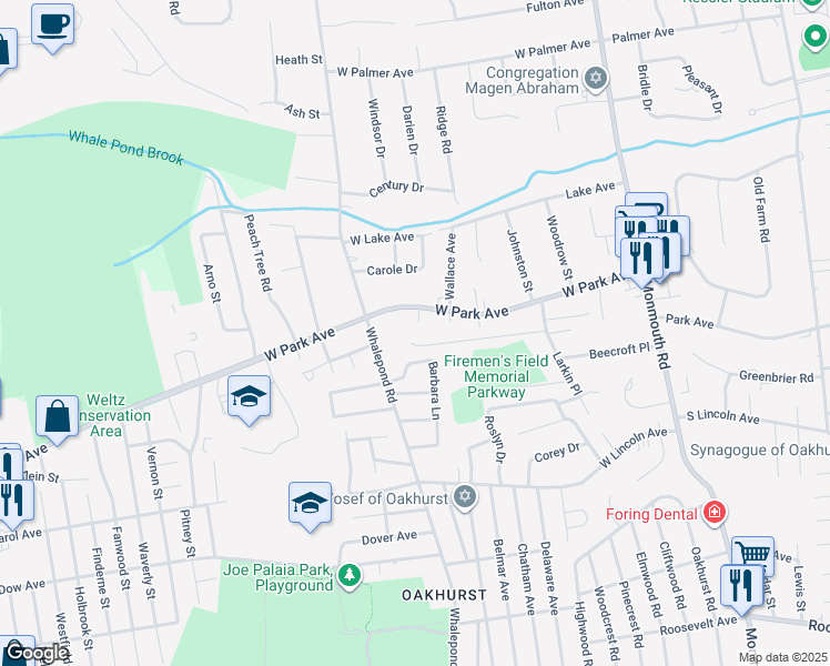 map of restaurants, bars, coffee shops, grocery stores, and more near 447 Slocum Place in Ocean Township