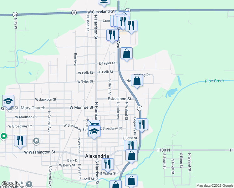 map of restaurants, bars, coffee shops, grocery stores, and more near 502 Lincoln Wood Drive in Alexandria